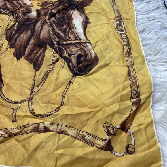 Vintage Equestrian Scarf Satin Twill Hand Painted Japan Horses Bits Bridles Belt - Picture 4 of 8